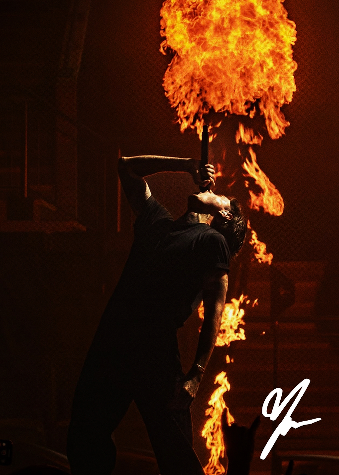 Singer Performing with Fire Effects