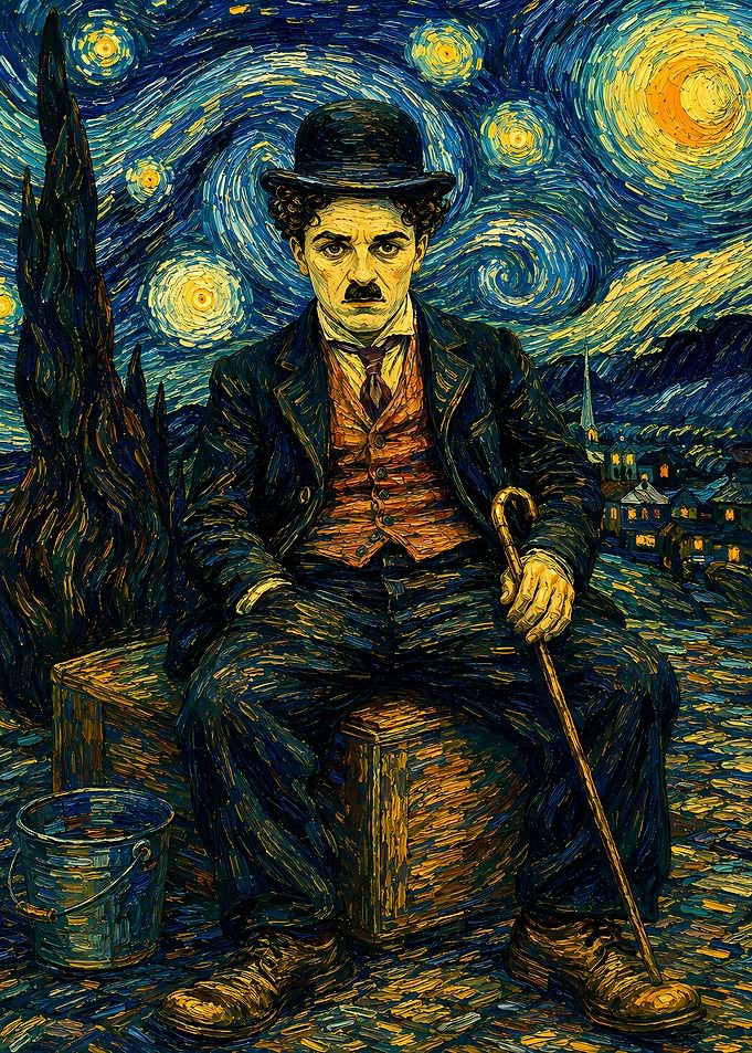 Charlie Chaplin in Starry Night Style
