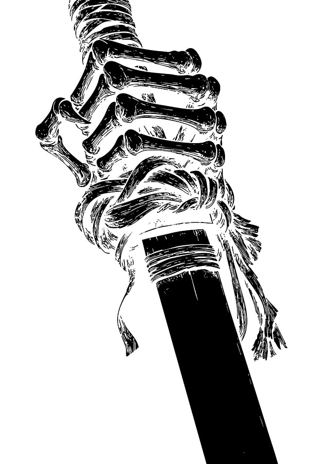 Skeleton Hand Gripping Katana Sword