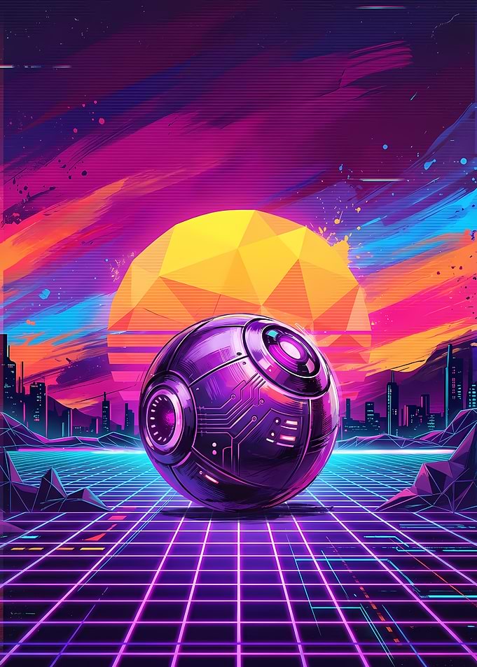 Synthwave Cybernetic Sphere Digital Art