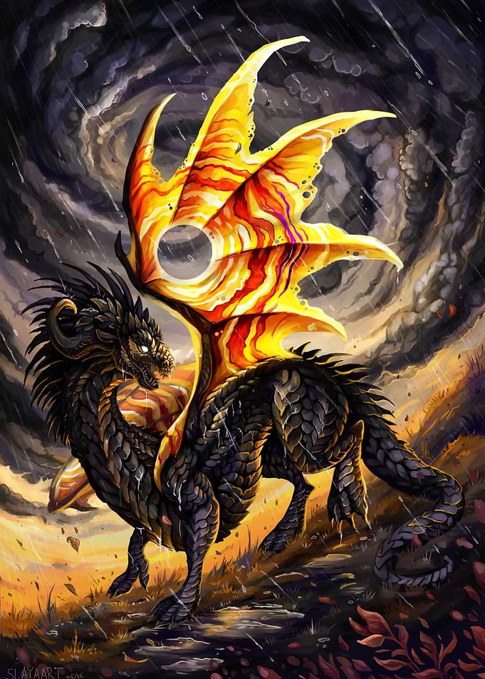 Black Dragon with Radiant Wings
