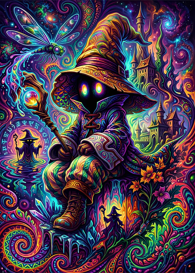 Psychedelic Black Mage Fantasy Art