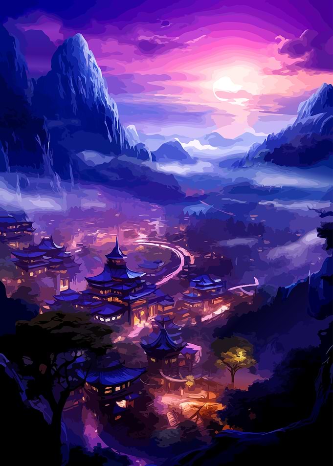 Mystical Mountain Village at Sunset