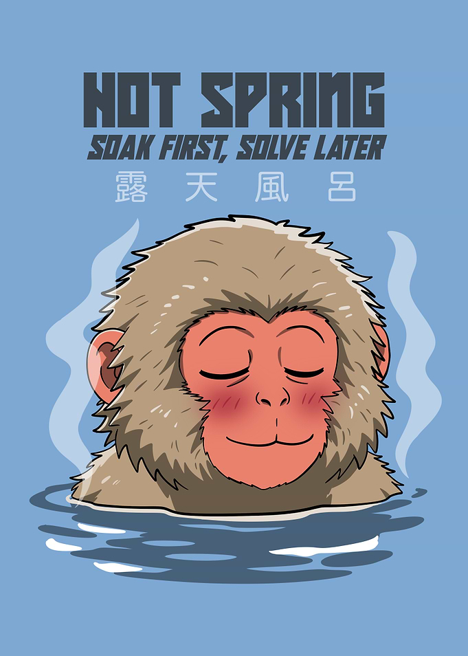 Relaxing Snow Monkey Hot Spring Illustration