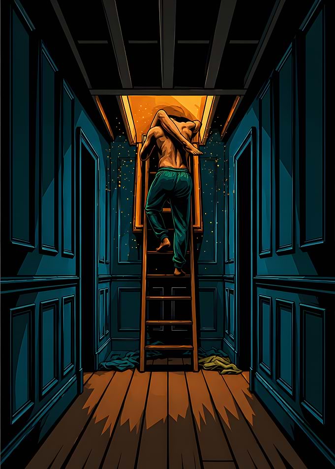 Person Climbing Ladder into Attic