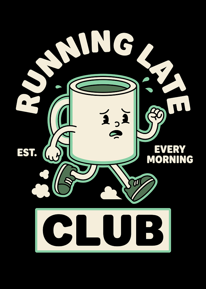 Running Late Club Coffee Mug Illustration