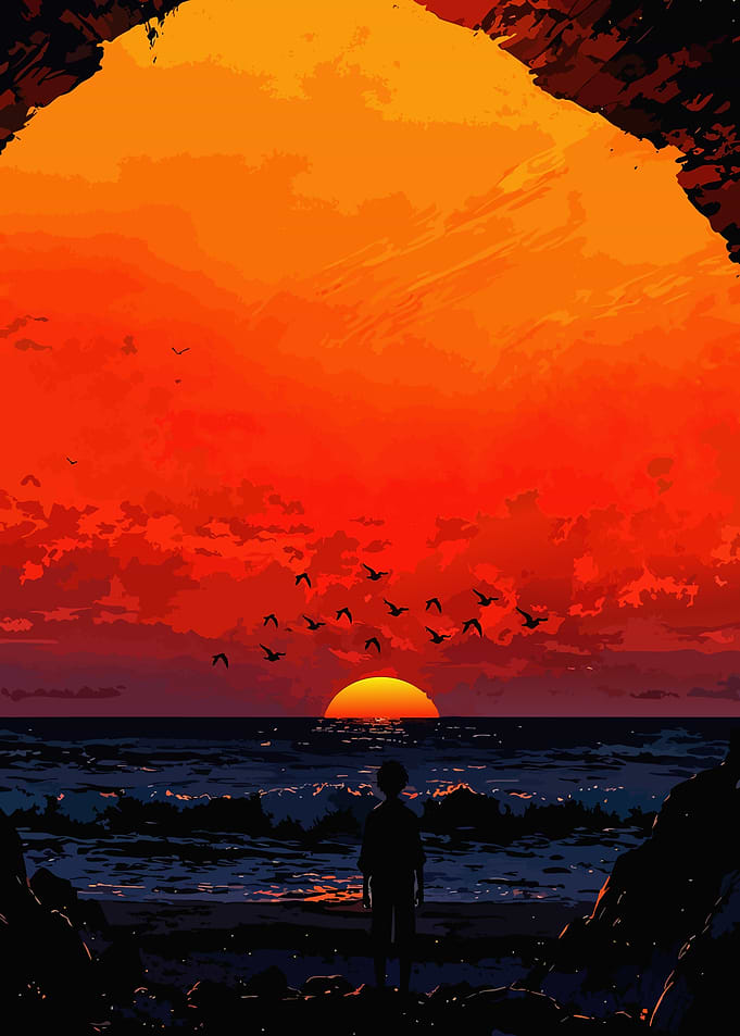 Silhouette of a Boy at Sunset
