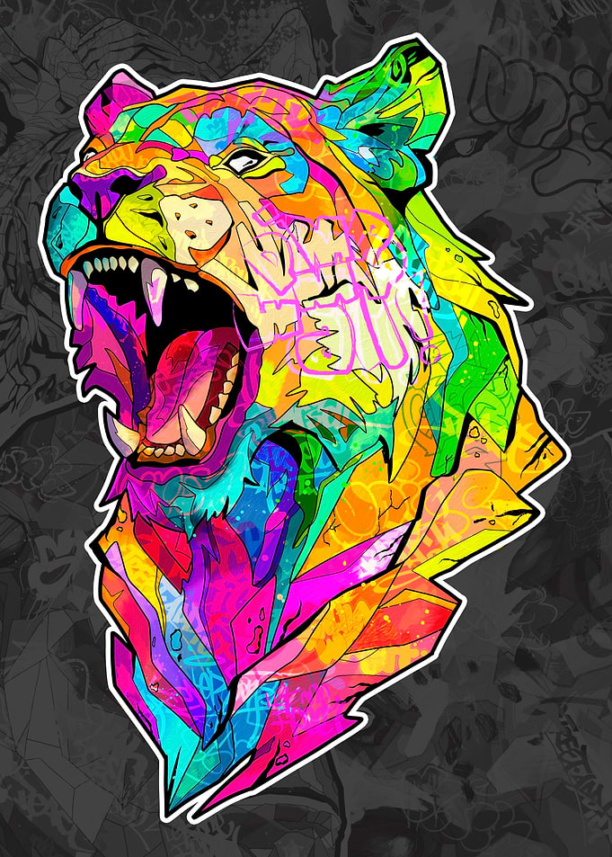 Colorful Graffiti Lioness Head Illustration