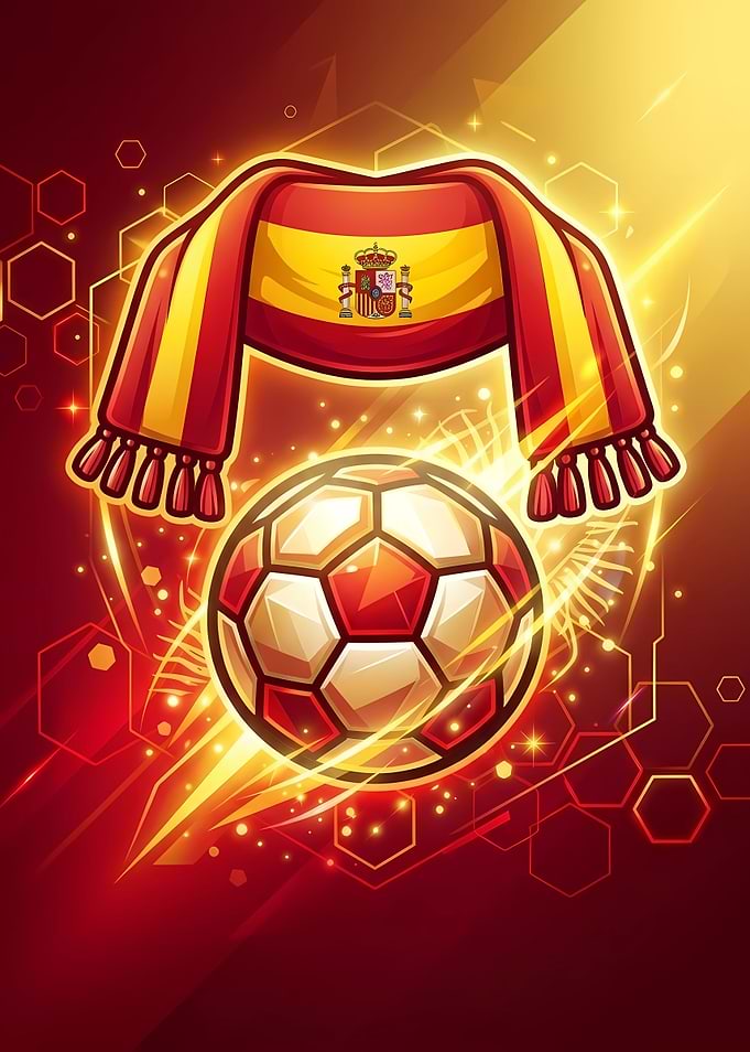Spain Soccer Ball with Spanish Flag Scarf Art