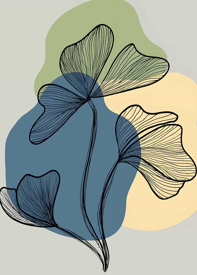 Abstract Ginkgo Leaf Line Art