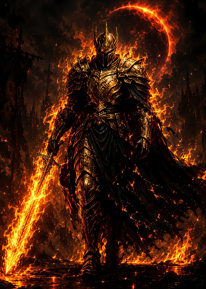 Golden Knight in Flaming Armor