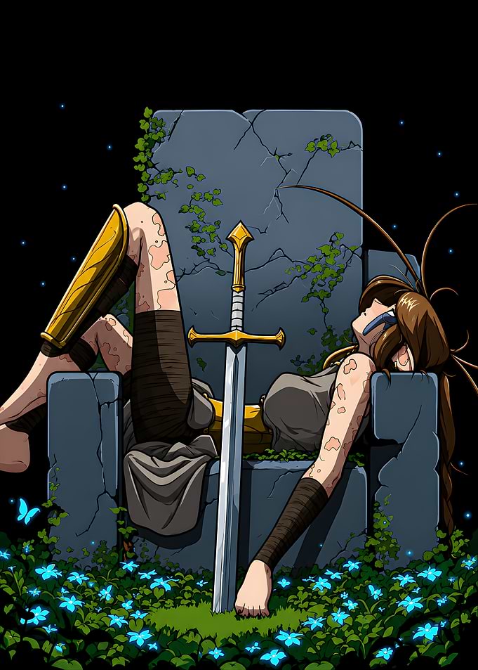 Warrior Resting on Stone Throne