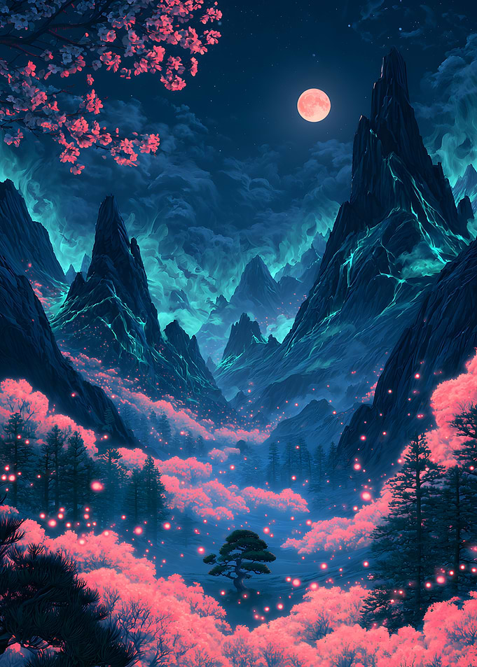 Ethereal Moonlit Mountain Valley