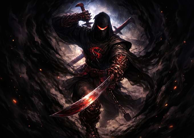 Dark Ninja Warrior with Glowing Eyes