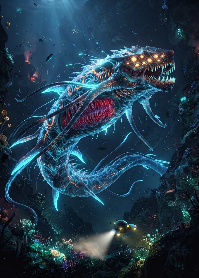 Bioluminescent Deep Sea Monster Encounter