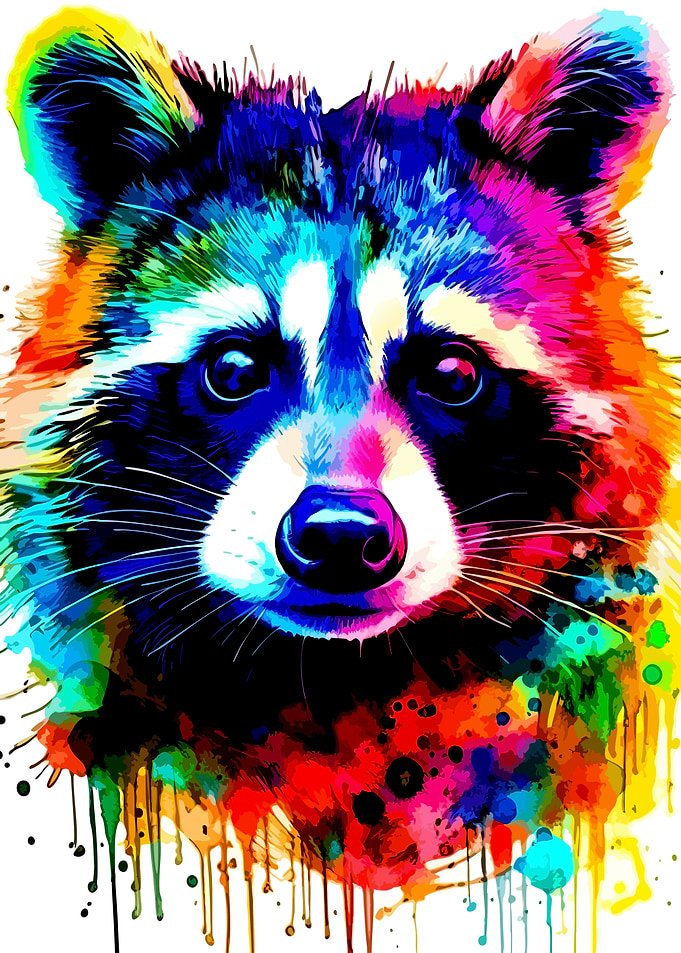 Colorful Watercolor Raccoon Portrait