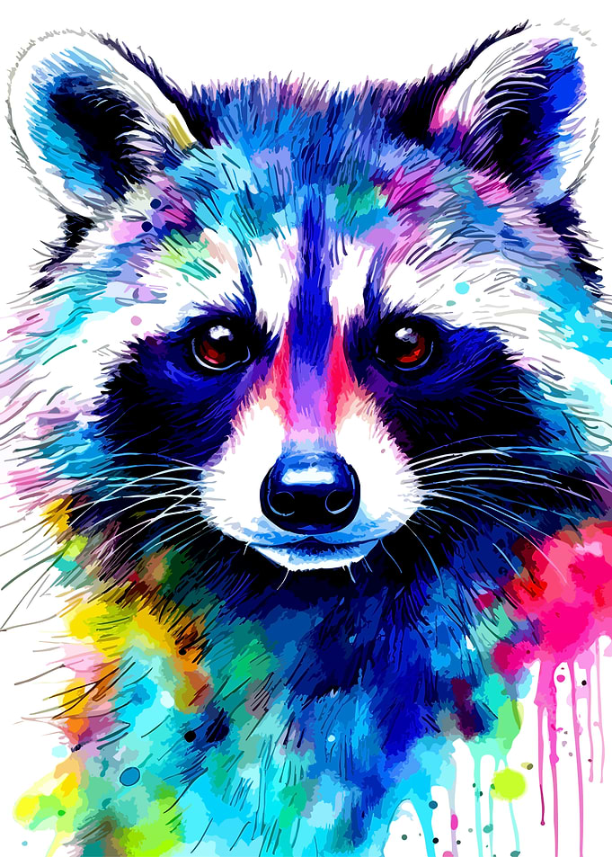 Colorful Watercolor Raccoon Portrait