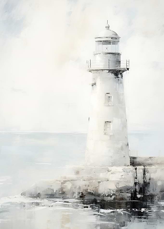 Ethereal White Lighthouse Coastal Painting