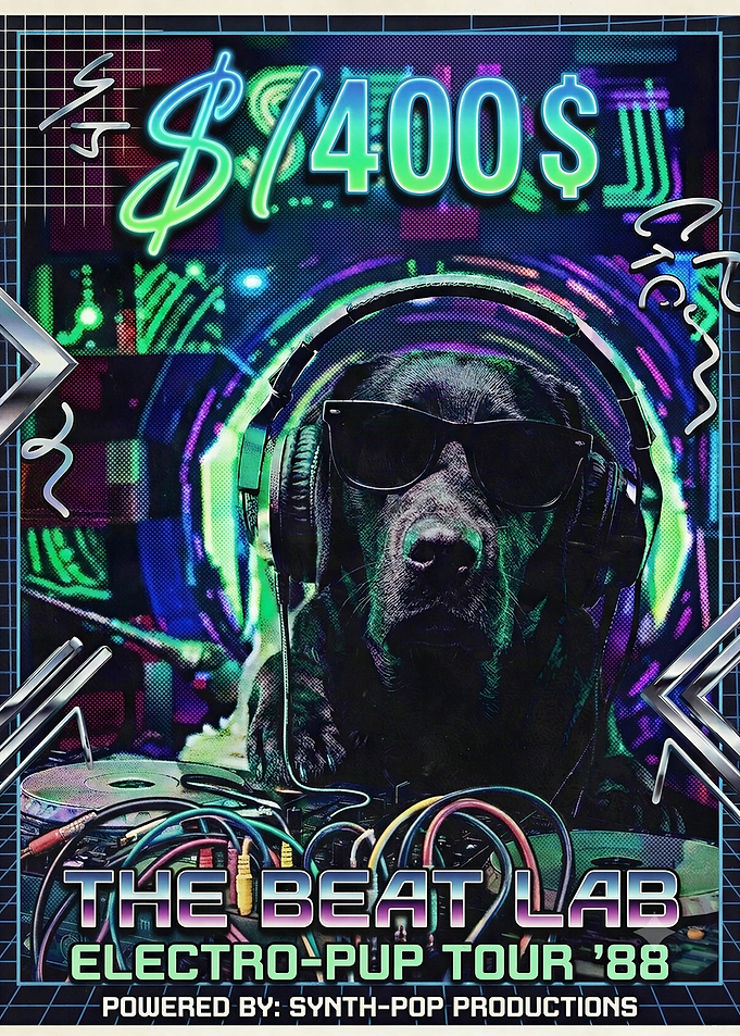 Retro Synth-Pop DJ Dog Poster