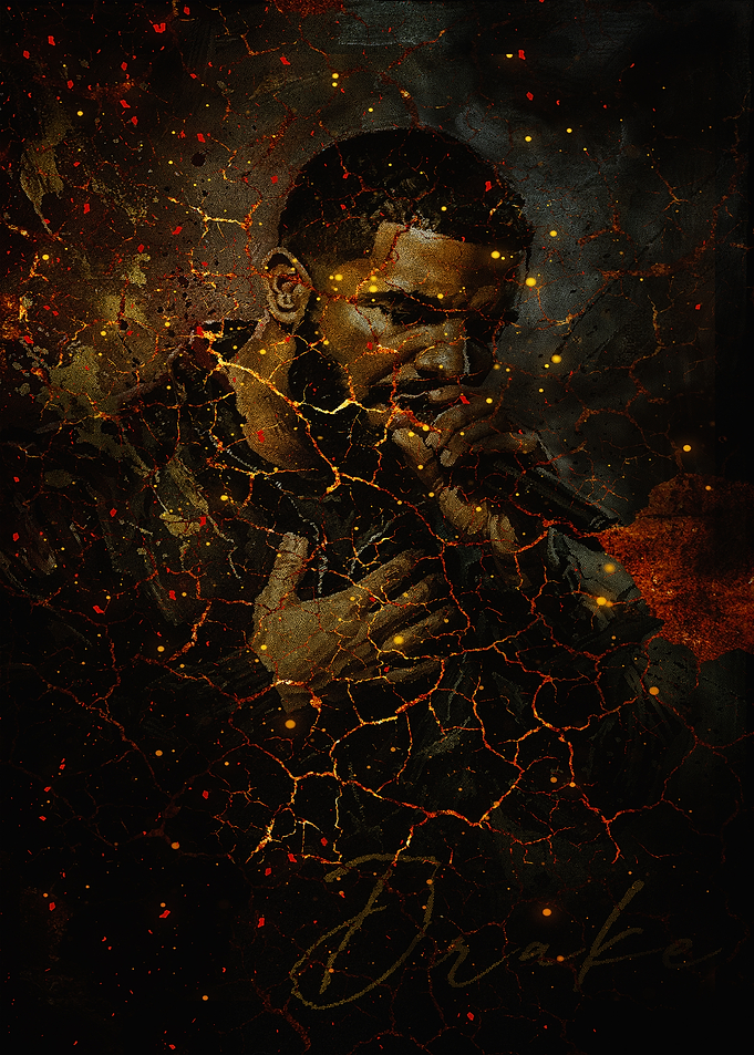 Drake Fiery Cracked Portrait Poster