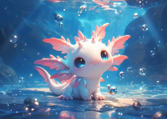 Cute Baby Axolotl Underwater