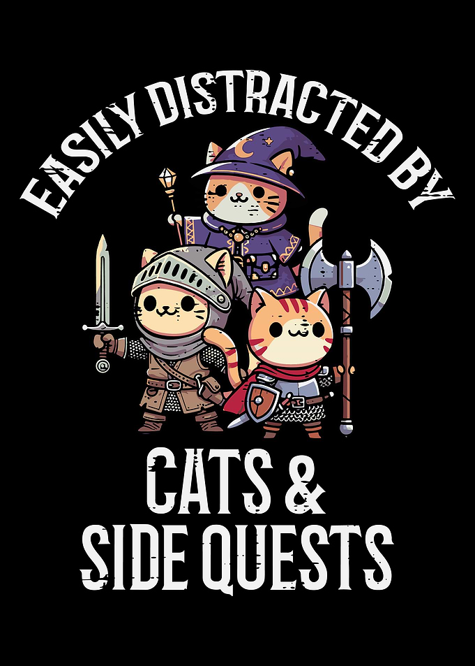Fantasy Adventure Cats Funny Wall Art | Cute RPG Cat Poster for Gamers & Cat Lovers
