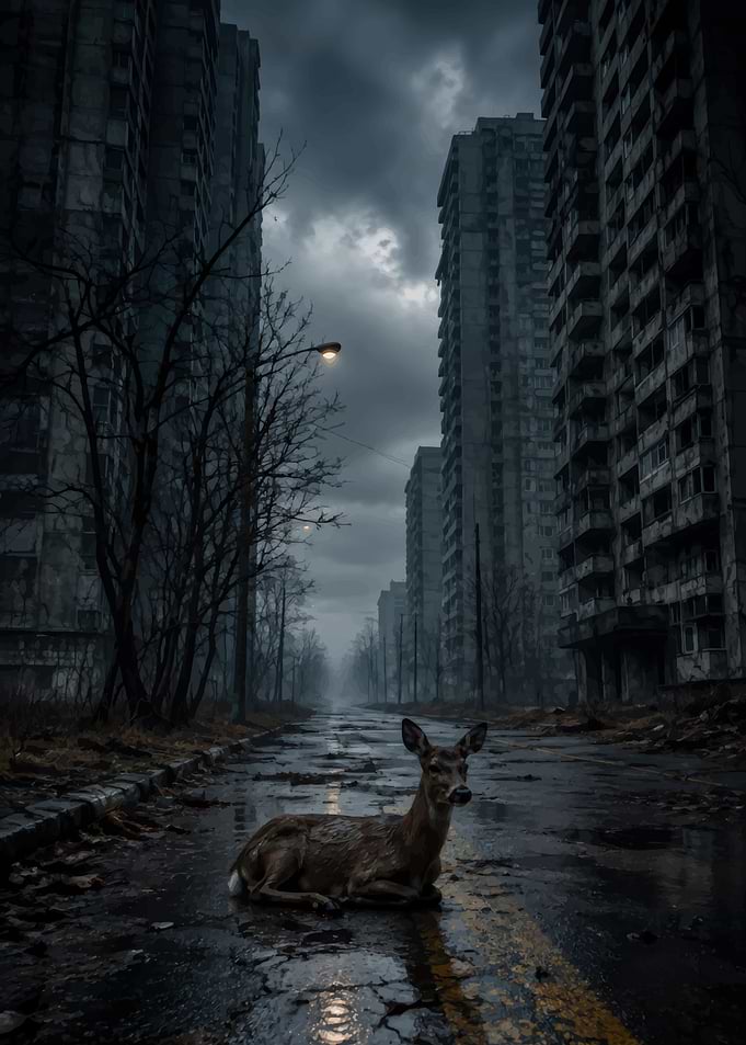 Deer in Abandoned City Street