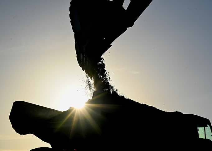 Excavator Loading Dump Truck Silhouette