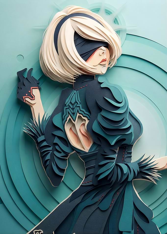 2B Papercraft Style Portrait