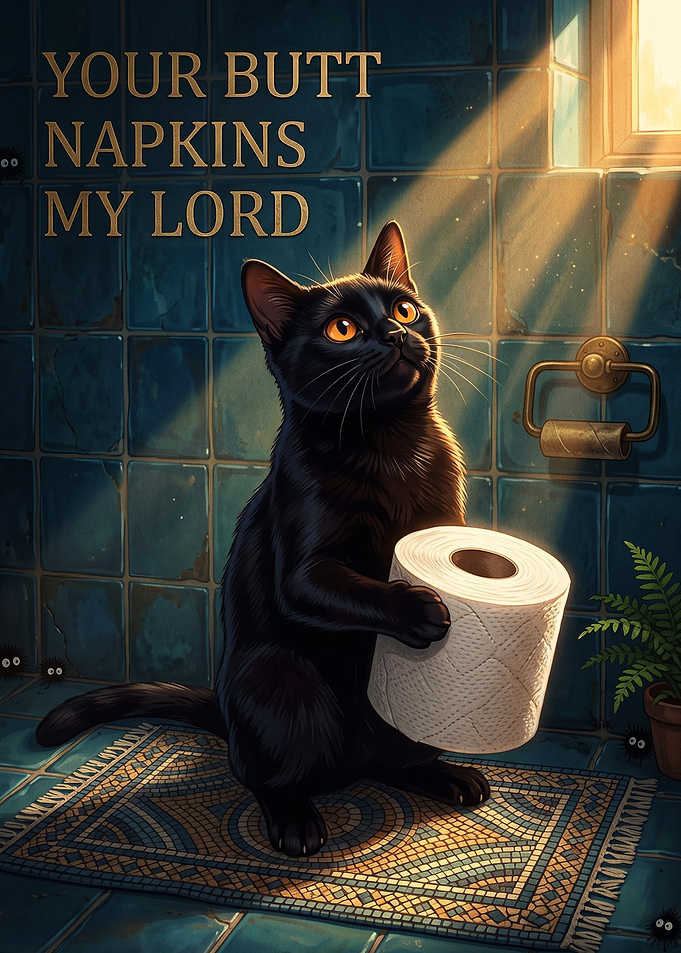 Black Cat Offering Toilet Paper