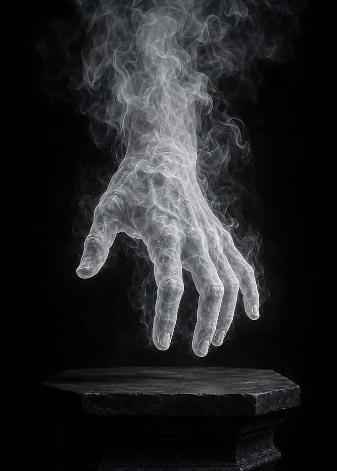 Ethereal Smoke Hand Above Pedestal