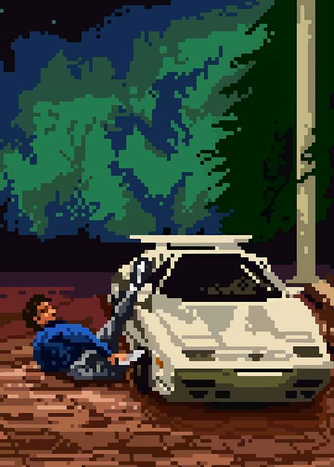Pixel Art Man Leaning on Car