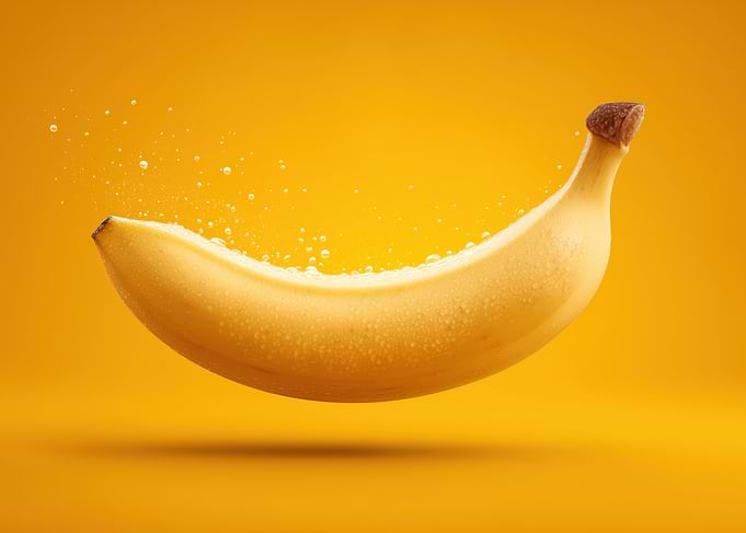 Fresh Banana with Water Droplets