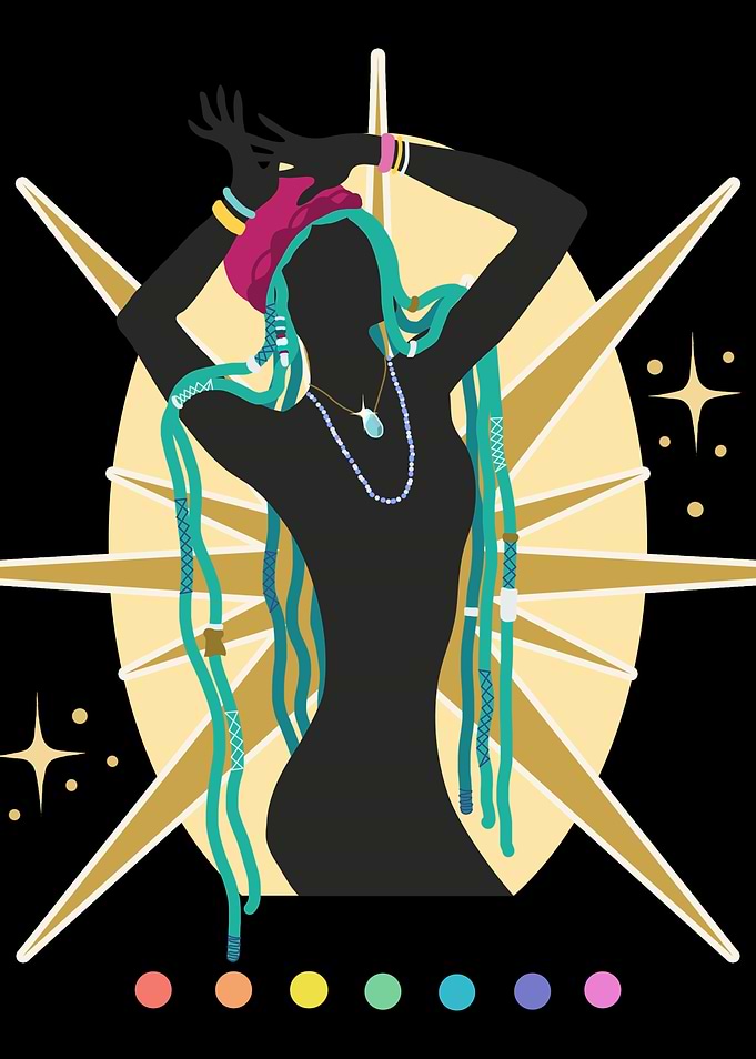 Stylized Silhouette with Teal Braids