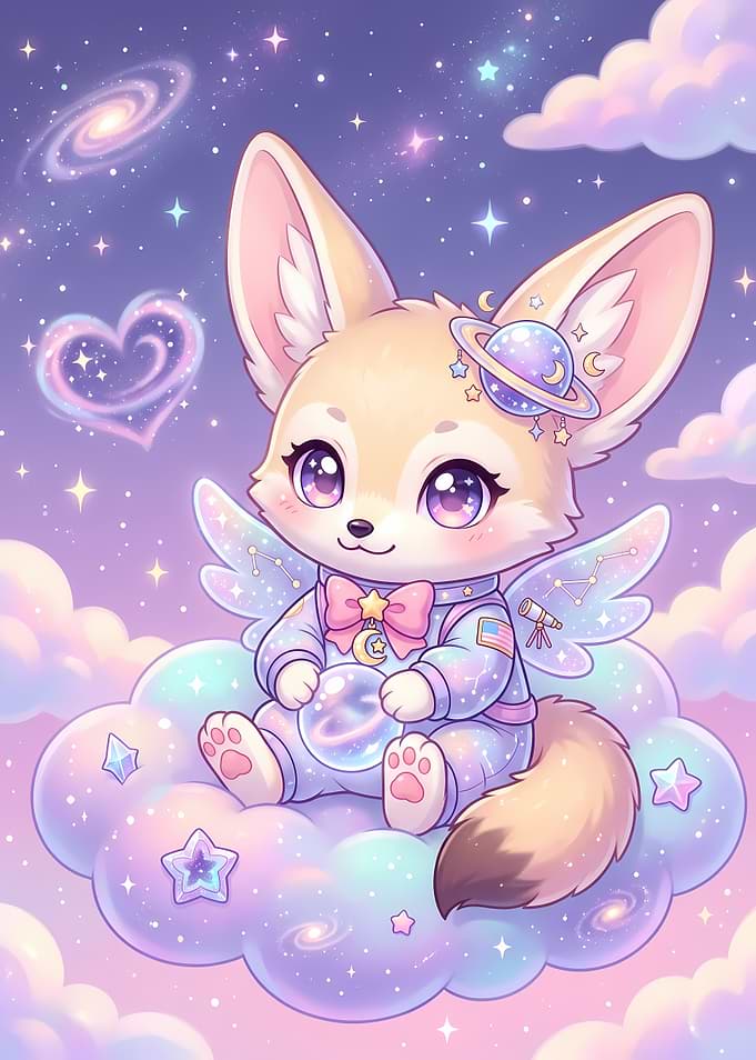 Cute Fennec Fox Astronaut on Cloud