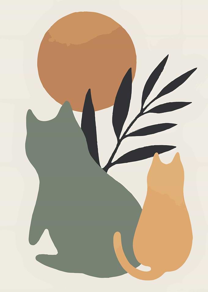 Minimalist Cats and Sun Wall Art