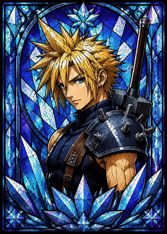 Cloud Strife Stained Glass Portrait