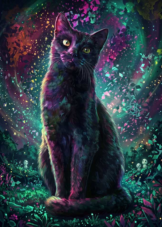 Cosmic Black Cat in Forest