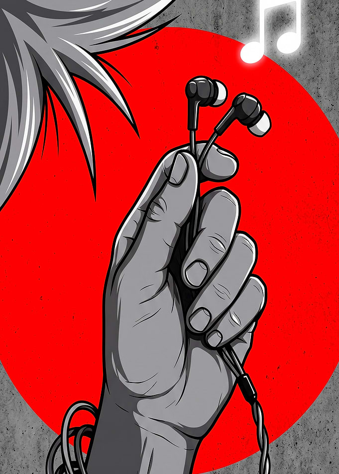 Hand Holding Earphones Music Illustration