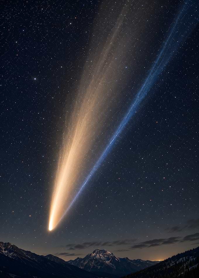 Comet Neowise Over Mountain Range