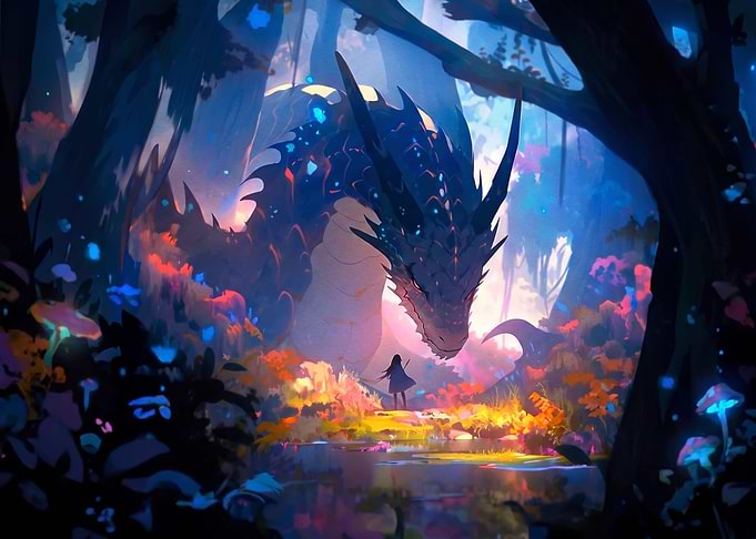 Girl Encountering a Majestic Dragon