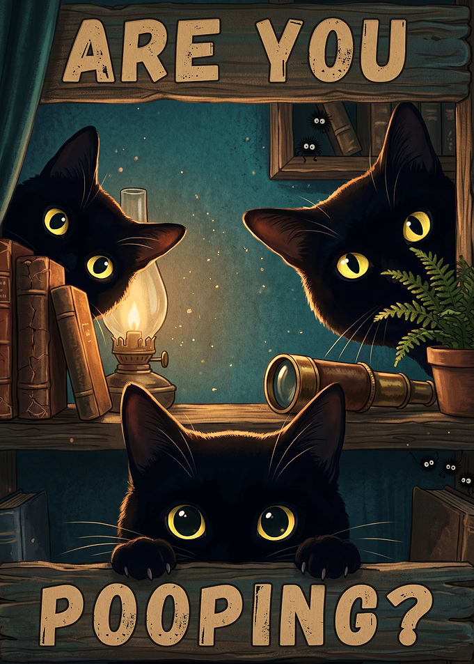 Funny Black Cats Bathroom Sign