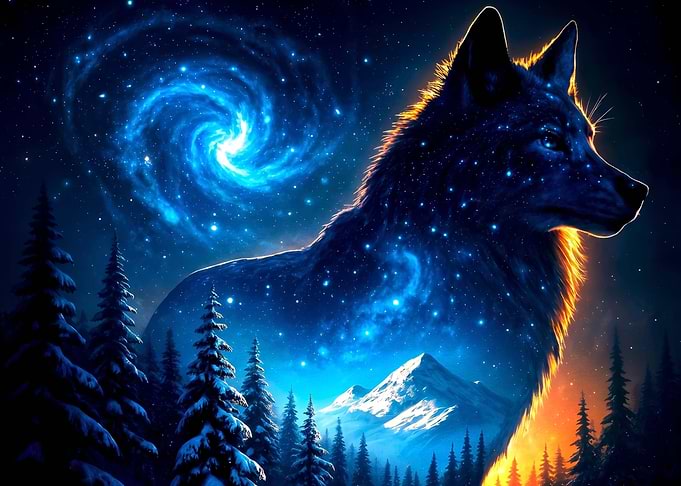 Celestial Wolf in Snowy Forest