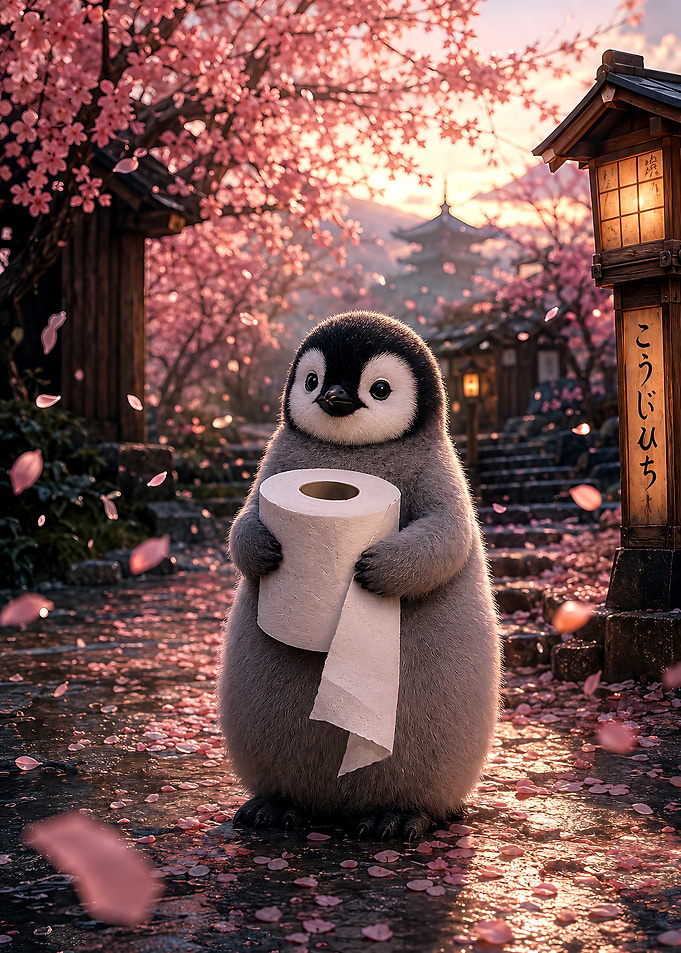 Cute Penguin Holding Toilet Paper
