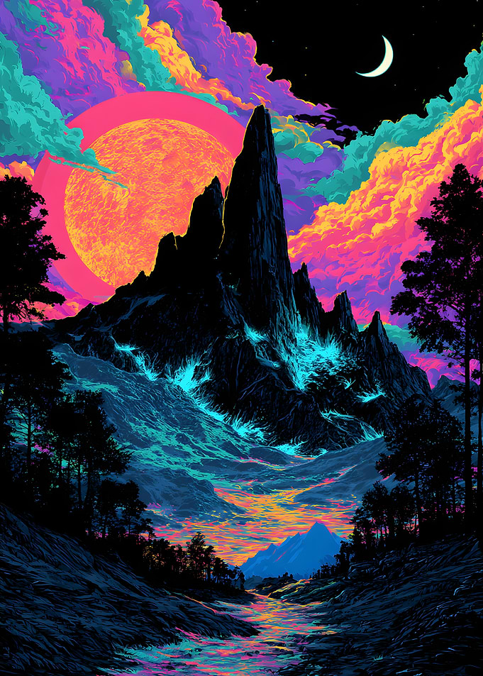 Neon Psychedelic Mountain Landscape