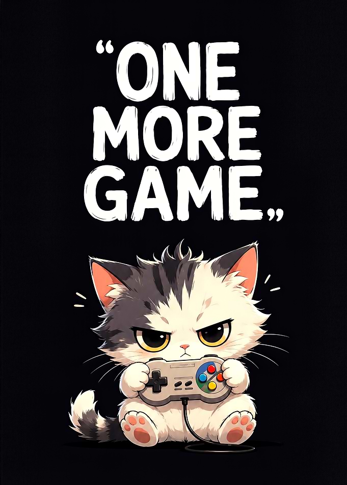 One More Game Cute Gaming Kitten
