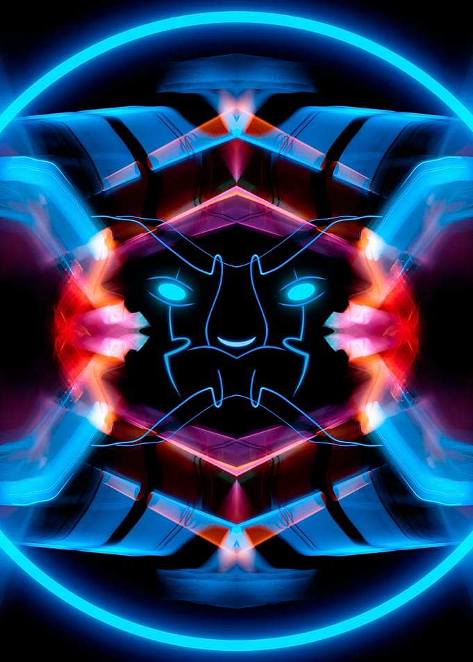 Neon Abstract Samurai Mask