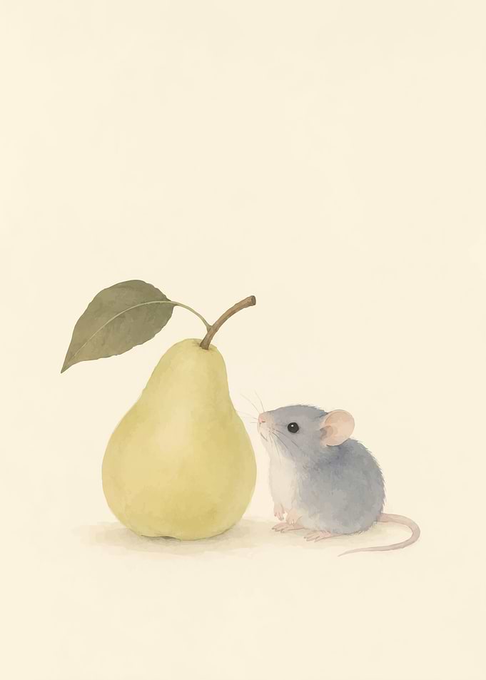 Cute Mouse and Pear Illustration