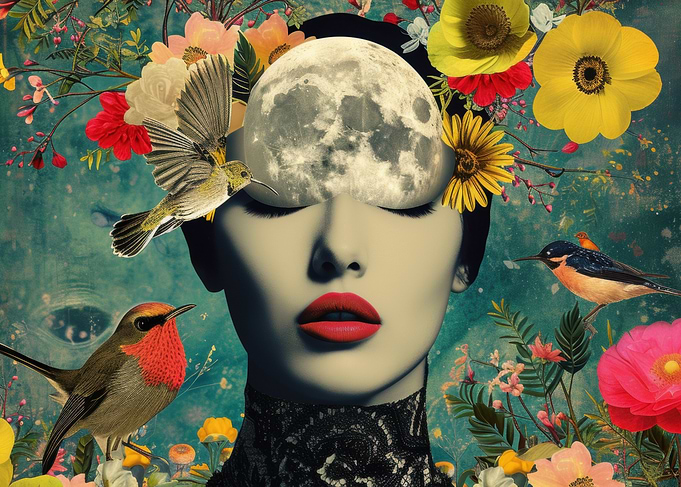 Surreal Floral Moon Portrait