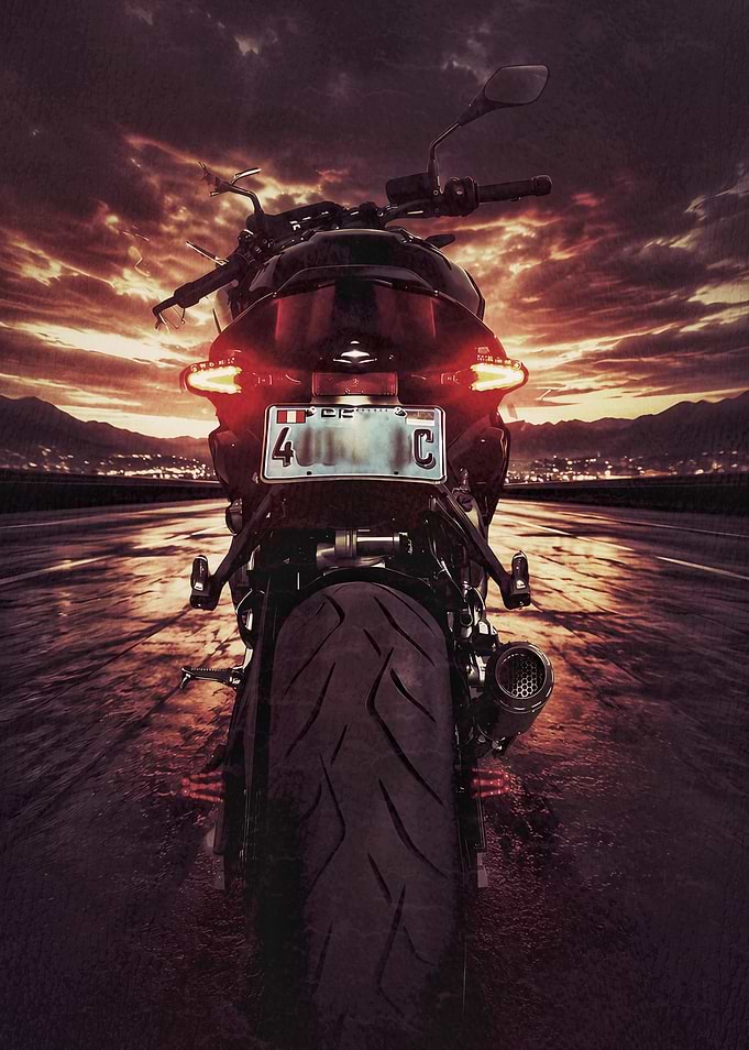 Motorcycle on a Sunset Road